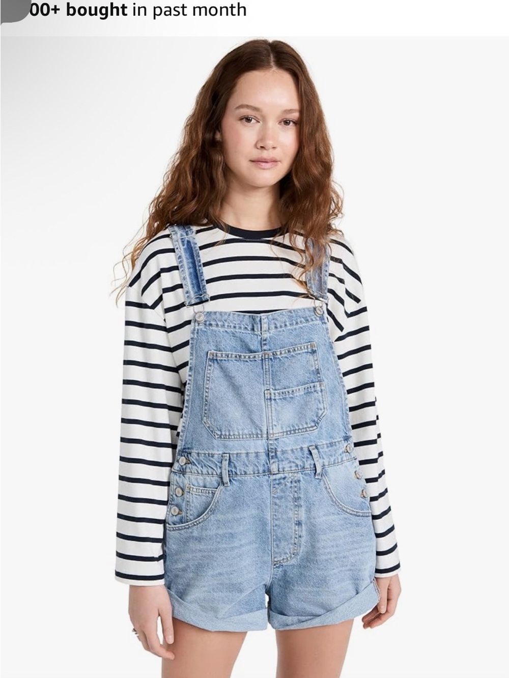 Free People Ziggy Blue Denim Overalls with Black & White Striped Tee